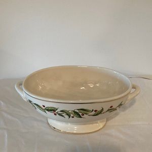 Vintage Footed Oval Porcelain Christmas Bowl